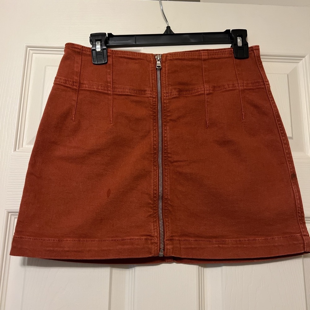 Free People orange denim skirt with zipper in the front